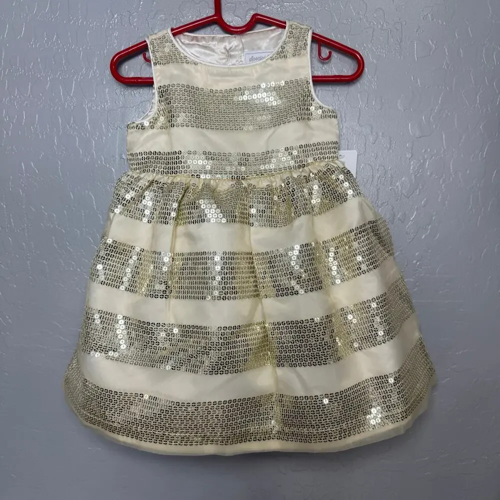Girls Sequin Striped Fit And Flare Dress - All Dressed Up - White, 18-24MO
